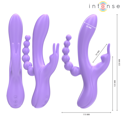 INTENSE - MIKO TRIPLO VIBRADOR COELHO & ESTIMULADOR & ANAL 7 VIBRAÇÕES ROXO - D-242085 - Dona Pimenta