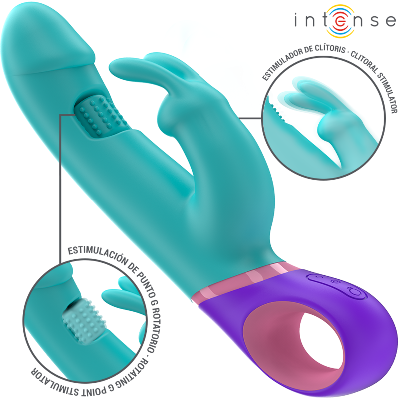 INTENSE - MONICA RABBIT VIBRADOR COM ESTIMULADOR G-SPOT ROTATIVO AZUL - D-241960 - Dona Pimenta