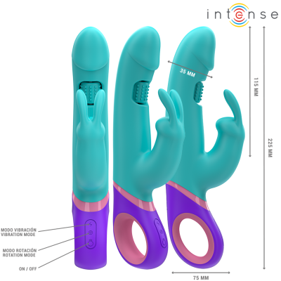 INTENSE - MONICA RABBIT VIBRADOR COM ESTIMULADOR G-SPOT ROTATIVO AZUL - D-241960 - Dona Pimenta