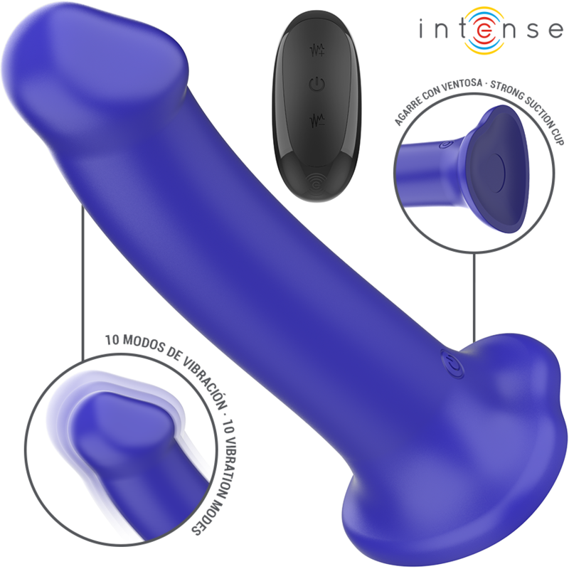 INTENSE - VICTORIA VIBRADOR COM VENTOSA 10 VIBRAÇÕES AZUL ESCURO CONTROLE REMOTO - D-241982 - Dona Pimenta