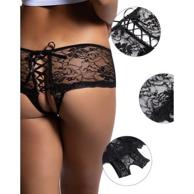 CALÇAS DE RENDA FLORAIS DE LINGERIE ABERTA NAS COSTAS S / M - D-223426 - Dona Pimenta