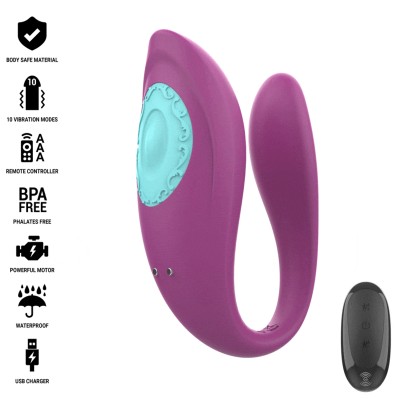 INTENSE - ANNIE VIBRADOR EM FORMA DE U E ESTIMULADOR ROXO CONTROLE REMOTO - D-241973 - Dona Pimenta