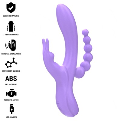 INTENSE - MIKO TRIPLO VIBRADOR COELHO & ESTIMULADOR & ANAL 7 VIBRAÇÕES ROXO - D-242085 - Dona Pimenta