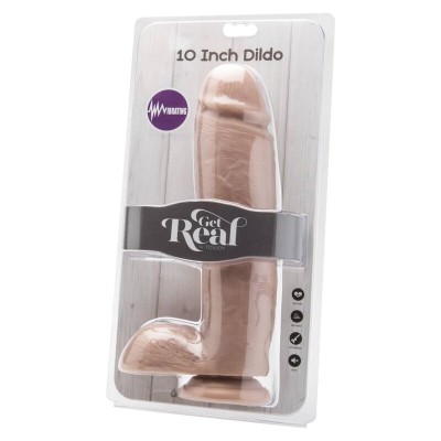 GET REAL - DILDO 25,5 CM COM BOLAS VIBRADOR PELE - D-234577 - Dona Pimenta