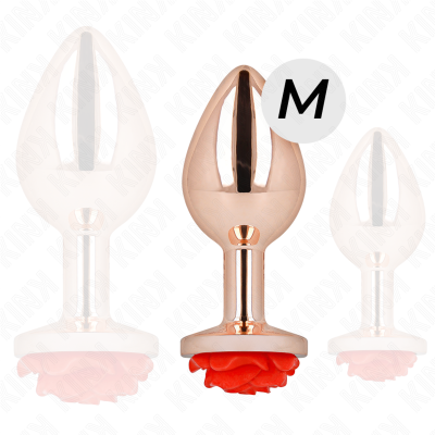 KINK - PLUG ANAL DE OURO ROSA COM ROSA VERMELHA M - D-242589 - Dona Pimenta