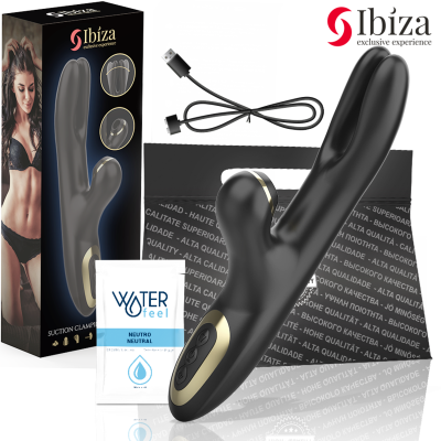 IBIZA - DUPLO VIBRADOR DE FIXAÇÃO PRETO - D-241937 - Dona Pimenta