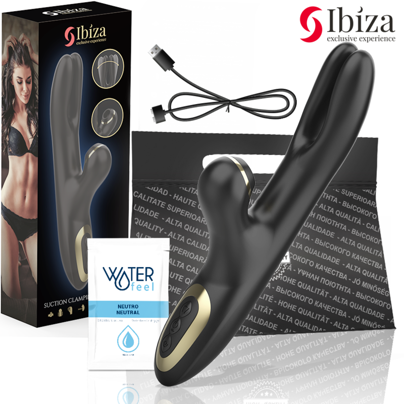 IBIZA - DUPLO VIBRADOR DE FIXAÇÃO PRETO - D-241937 - Dona Pimenta