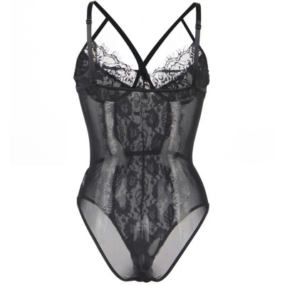 BRUMA SECRET - ALEXIS TEDDY COM RENDA APERTADA COM ALAS PRETO M/L - D-238493 - Dona Pimenta