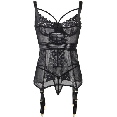 BRUMA SECRET - INGRID BABYDOLL RENDA PRETA COM LIGA M/L - D-238499 - Dona Pimenta