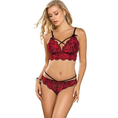 BRUMA SECRET - PAULA CONJUNTO DE CALCINHA E SUTI DE RENDA VERMELHA E PRETA M/L - D-238511 - Dona Pimenta