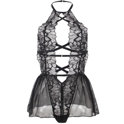 BRUMA SECRET - LUCÍA TEDDY DE RENDA COM BABADO PRETO M/L - D-238525 - Dona Pimenta