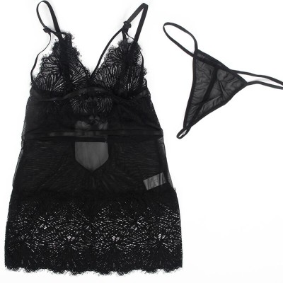 BRUMA SECRET - ROSA BABYDOLL COM RENDA APERTADA E TANGA PRETA M/L - D-238549 - Dona Pimenta