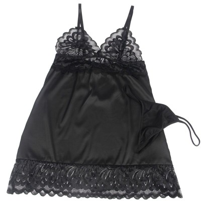 BRUMA SECRET - IRENE BABYDOLL CETIM COM RENDA PRETA M/L - D-238558 - Dona Pimenta