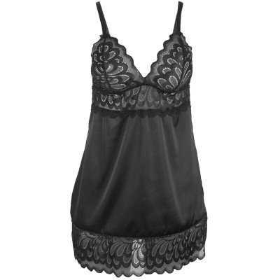 BRUMA SECRET - IRENE BABYDOLL CETIM COM RENDA PRETA M/L - D-238558 - Dona Pimenta