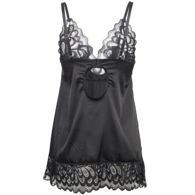 BRUMA SECRET - IRENE BABYDOLL CETIM COM RENDA PRETA M/L - D-238558 - Dona Pimenta