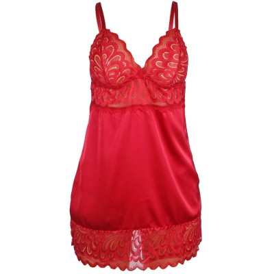 BRUMA SECRET - IRENE BABYDOLL CETIM COM RENDA VERMELHA M/L - D-238561 - Dona Pimenta