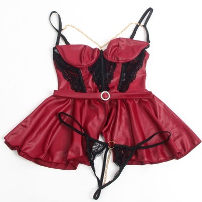 BRUMA SECRET - ALEJANDRA CONJUNTO CORSET E TANGA COM DETALHE DE CORRENTE VERMELHO M/L - D-238594 - Dona Pimenta