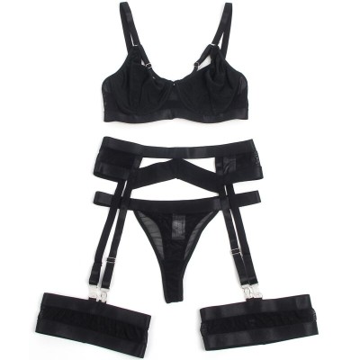 BRUMA SECRET - GISELLE CONJUNTO SUTI TANGA E LIGA PRETO M/L - D-238597 - Dona Pimenta