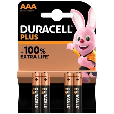 DURACELL - BATERIA ALCALINA PLUS POWER 100 AAA LR03 4 UNIDADE - D-230397 - Dona Pimenta