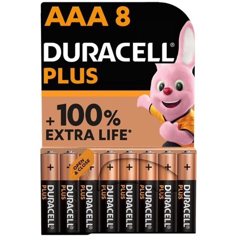 DURACELL - BATERIA ALCALINA PLUS POWER 100 AAA LR03 8 UNIDADE - D-230398 - Dona Pimenta