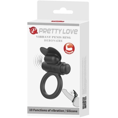 PRETTY LOVE - ANEL VIBRATÓRIO DEBONAIRE COELHO 10 VIBRAÇÕES PRETO - D-242451 - Dona Pimenta