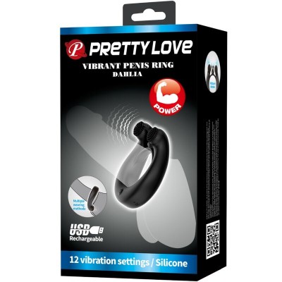 PRETTY LOVE - ANEL VIBRATÓRIO DÃLIA + ESTIMULADOR DE CLITÓRIS 12 VIBRAÇÕES PRETO - D-242467 - Dona Pimenta