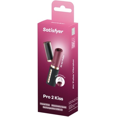 SATISFYER - PRO 2 KISS WAVE ESTIMULADOR DE CLITÓRIS GARNET / PRETO - D-242637 - Dona Pimenta