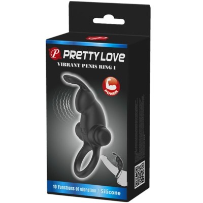 PRETTY LOVE - ANEL VIBRATÓRIO + ESTIMULADOR DE CLITÓRIS DE COELHO 10 VIBRAÇÕES PRETO - D-242418 - Dona Pimenta