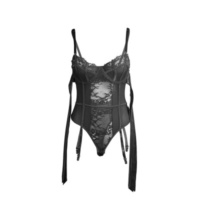 SUBBLIME - 955496 BODY DE RENDA COM LAÇOS E LIGAS PRETO S/M - D-242668 - Dona Pimenta