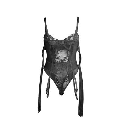 SUBBLIME - 955496 BODY DE RENDA COM LAÇOS E LIGAS PRETO S/M - D-242668 - Dona Pimenta