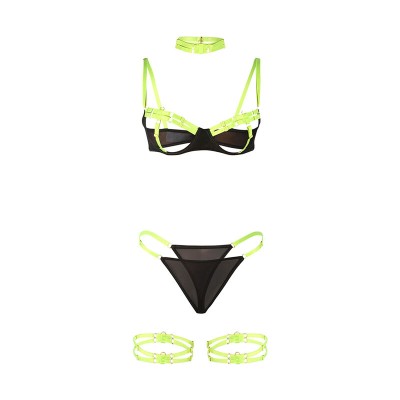 SUBBLIME - 955274 CONJUNTO DE SUTIÃ COM COLAR E DETALHES NAS PERNAS VERDE FLUORESCENTE S/M - D-242648 - Dona Pimenta