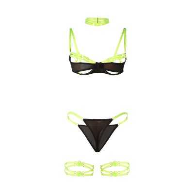 SUBBLIME - 955274 CONJUNTO DE SUTIÃ COM COLAR E DETALHES NAS PERNAS VERDE FLUORESCENTE S/M - D-242648 - Dona Pimenta