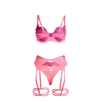 SUBBLIME - 955359 CONJUNTO DE SUTIÃ COM RENDA E LIGAS ROSA E ROXO S/M - D-242654 - Dona Pimenta