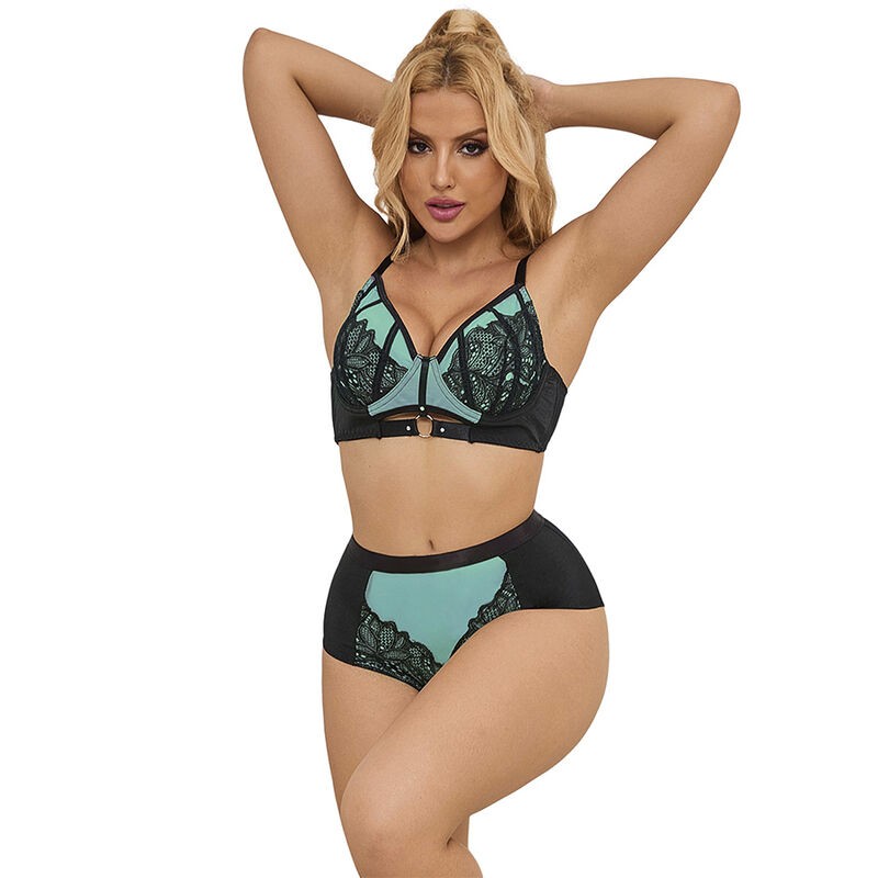 SUBBLIME - 955564 CONJUNTO DE SUTIÃ DE COURO VERDE COM ZÍPER DE MALHA L/XL - D-242675 - Dona Pimenta