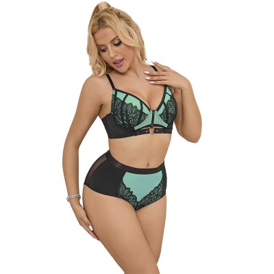 SUBBLIME - 955564 CONJUNTO DE SUTIÃ DE COURO VERDE COM ZÍPER DE MALHA L/XL - D-242675 - Dona Pimenta