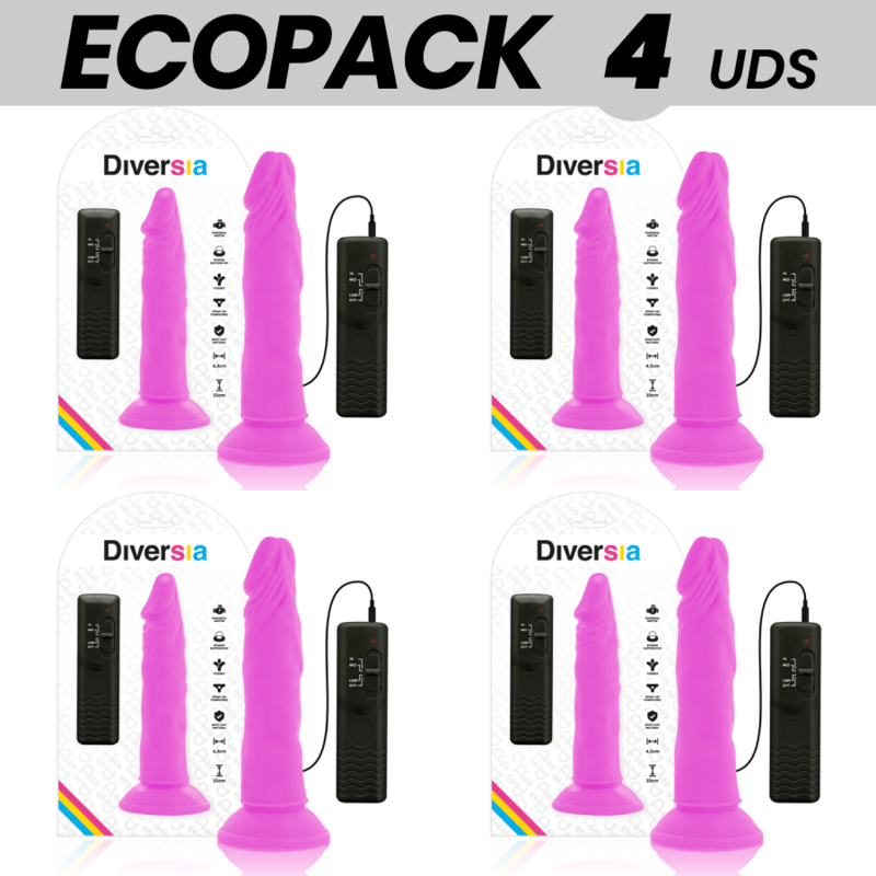 ECOPACK 6 UNIDADES - DIVERSIA DILDO VIBRANTE FLEXÍVEL ROXO 23 CM -O- 4.3 CM - D-231476 - Dona Pimenta