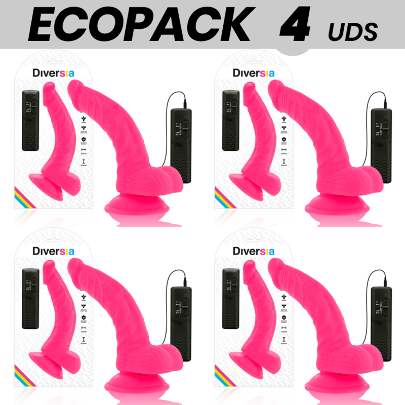 ECOPACK 6 UNIDADES - DIVERSIA DILDO VIBRANTE FLEXÍVEL ROSA 21.5 CM -O- 4.5 CM - D-231483 - Dona Pimenta