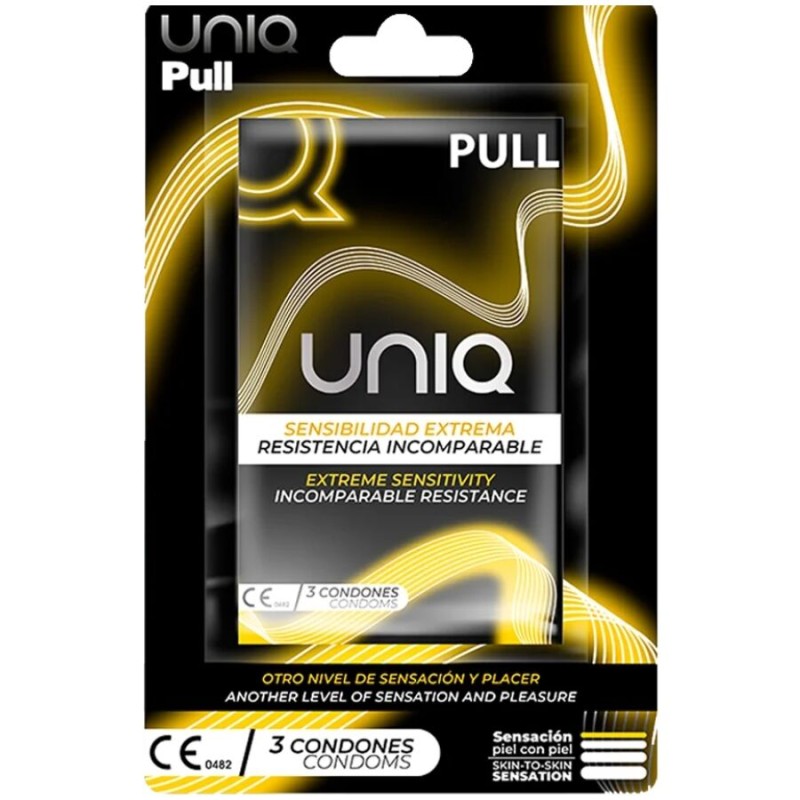 UNIQ PULL SEM LÁTEX PRESERVATIVOS COM TIRAS 3 UNIDADES - D-214089 - Dona Pimenta