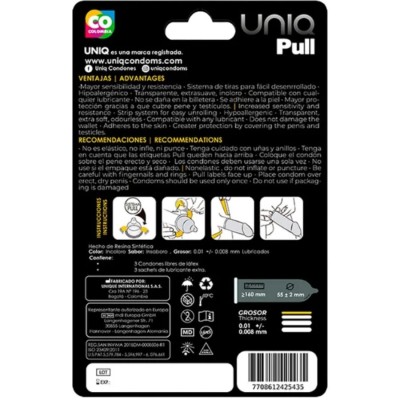 UNIQ PULL SEM LÁTEX PRESERVATIVOS COM TIRAS 3 UNIDADES - D-214089 - Dona Pimenta