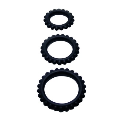 BAILE  TITAN SET 3PCS COCK RING BLACK 2.8 + 2.4 + 1.9 CM - D-208715 - Dona Pimenta