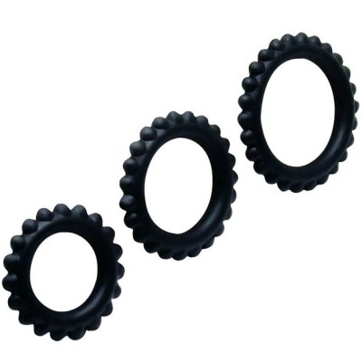 BAILE  TITAN SET 3PCS COCK RING BLACK 2.8 + 2.4 + 1.9 CM - D-208715 - Dona Pimenta