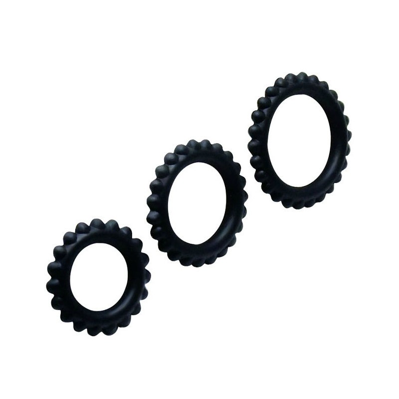 BAILE  TITAN SET 3PCS COCK RING BLACK 2.8 + 2.4 + 1.9 CM - D-208715 - Dona Pimenta