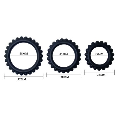 BAILE  TITAN SET 3PCS COCK RING BLACK 2.8 + 2.4 + 1.9 CM - D-208715 - Dona Pimenta