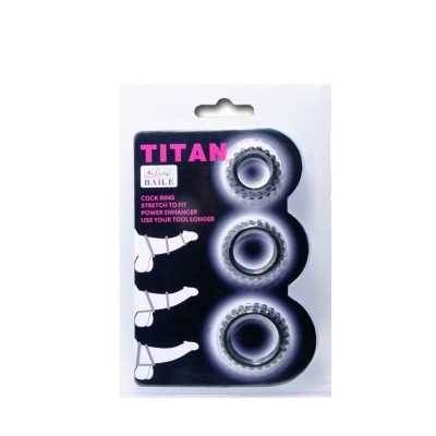 BAILE  TITAN SET 3PCS COCK RING BLACK 2.8 + 2.4 + 1.9 CM - D-208715 - Dona Pimenta