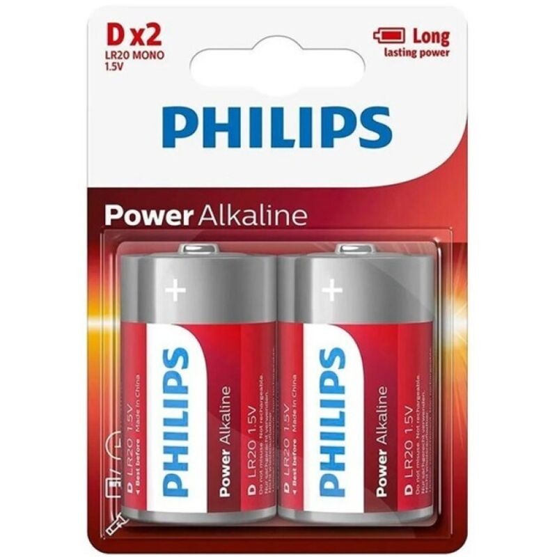 PHILIPS - PILHA ALCALINA DE ALIMENTAÃÃO D LR20 BLISTER*2 - D-242566 - Dona Pimenta