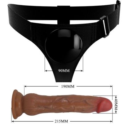 PRETTY LOVE - KYTON UNIVERSAL HARNESS BRIEFS COM DILDO SQUIRTING 19 CM MULATO - D-242728 - Dona Pimenta