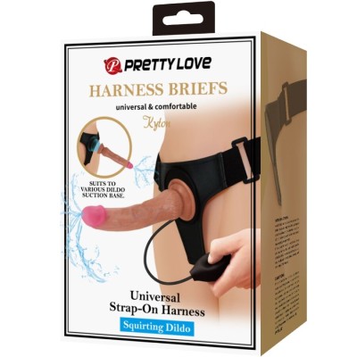 PRETTY LOVE - KYTON UNIVERSAL HARNESS BRIEFS COM DILDO SQUIRTING 19 CM MULATO - D-242728 - Dona Pimenta