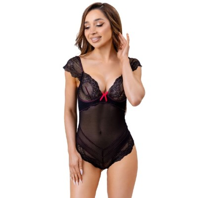 LIVCO CORSETTI FASHION - EVELYN LC 20243 BODY COM RENDA E TRANSPARÊNCIAS PRETO S/M - D-242790 - Dona Pimenta