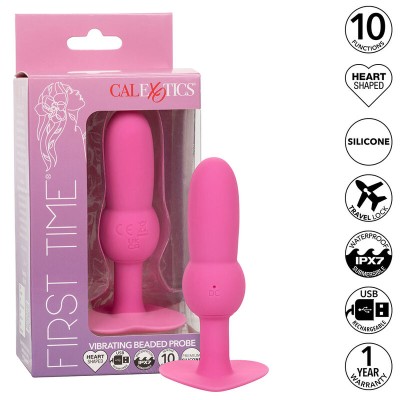 CALEXOTICS - FIRST TIME PLUG ANAL SONDA DE CONTAS 10 VIBRAÇÕES ROSA - D-241414 - Dona Pimenta