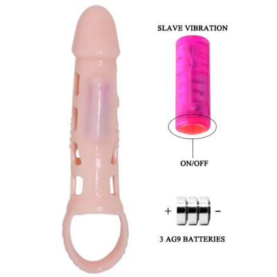 BAILE FUNDA EXTENSORA PENE CON VIBRACION Y STRAP NATURAL 13.5 CM - D-222196 - Dona Pimenta